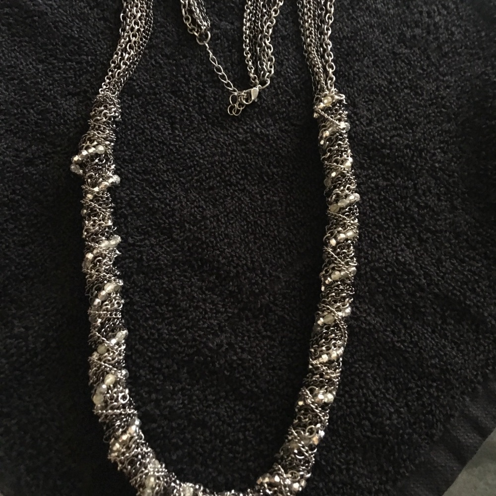 Long black & silver necklace